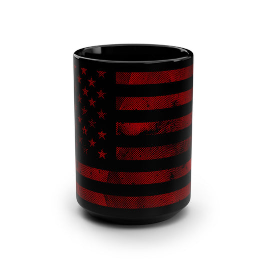 American Flag RED Black Mug, 15oz